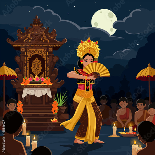 Woman Dancing Traditional Dance at Night with Audience