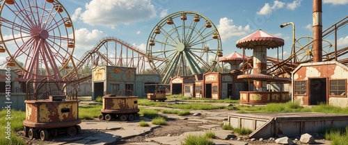 Wallpaper Mural ruined amusement park with rusted rides 3d render scene video game concept background illustration digital artwork Torontodigital.ca