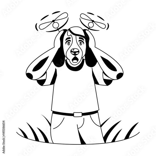 A glyph style illustration of shocked dog character 
