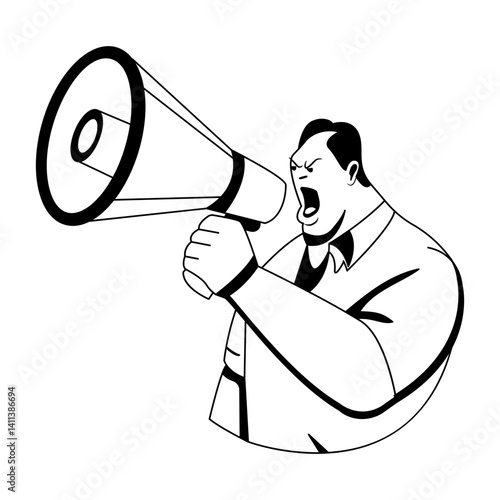  A glyph illustration of yelling character in a loudspeaker 
