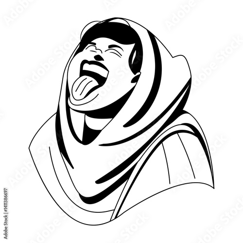 A glyph illustration of  character making mocking face 