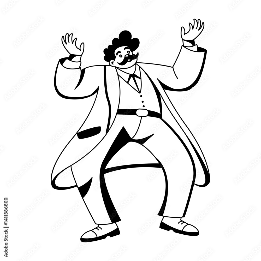 Obraz premium Funny professor dancing illustration in glyph style 