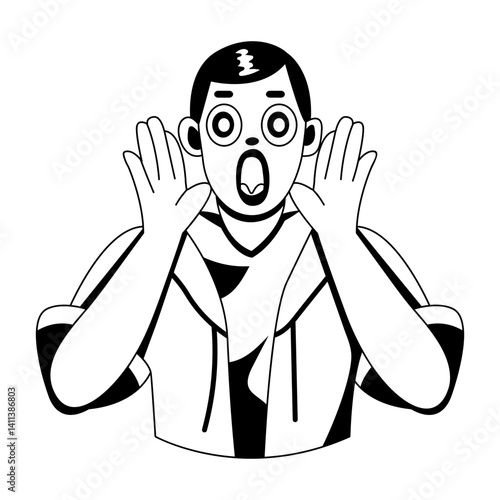 A glyph illustration of shocked character with wide eyes 
