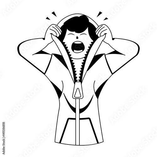A glyph illustration of screaming character 

