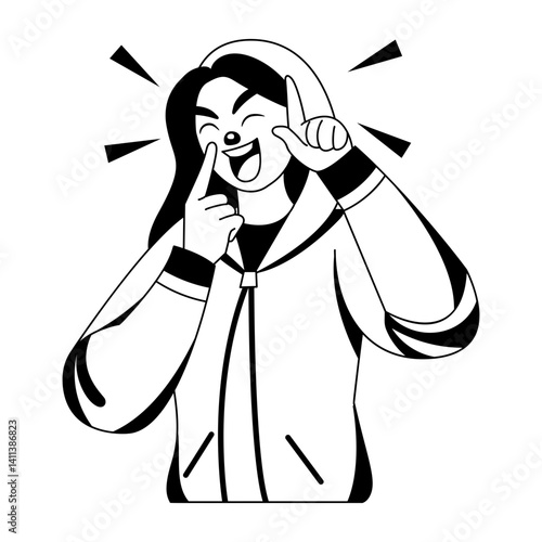 A glyph style illustration of laughing character 

