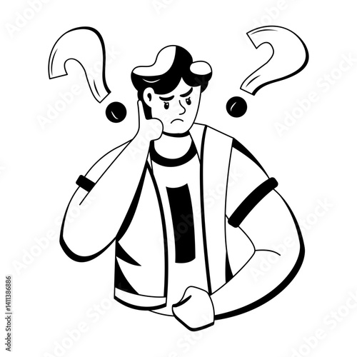 A glyph style illustration of perplexed character 

