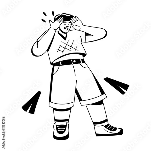 A glyph style illustration of a giggling character 
