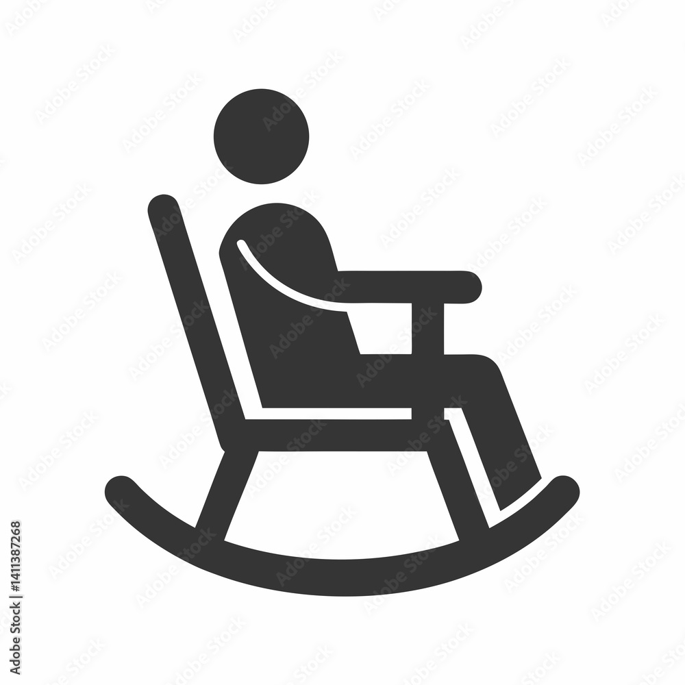 Minimalist Sitting Figure in Rocking Chair Icon. Minimalist Sitting Figure in Rocking Chair Icon.