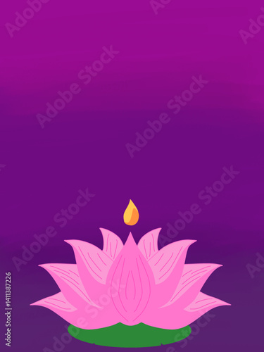 pink lotus flower with candle for vesak day graeting card