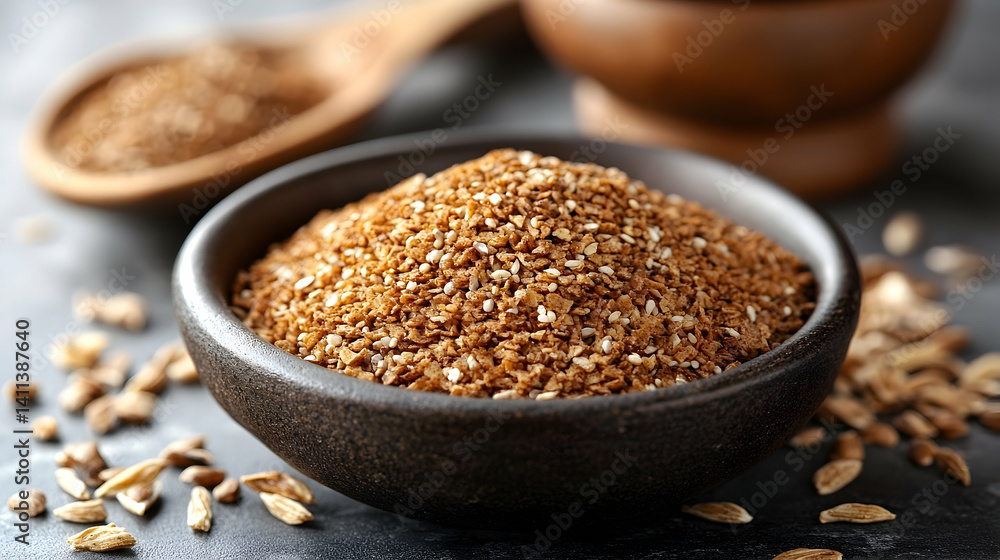 Rustic bowl filled with toasted granola and scattered cardamom p Rustic bowl filled with toasted granola and scattered cardamom p