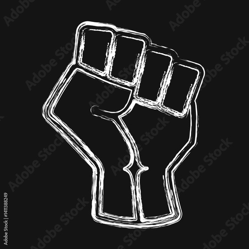 Icon raised hand with clenched. Palestine elements. Icons in chalk style. Good for prints, posters, logo, infographics, etc.