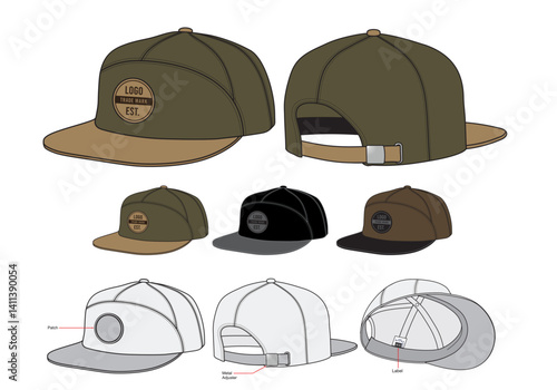 5 Panel Snapback Cap Vector Mockup With Combo Colour