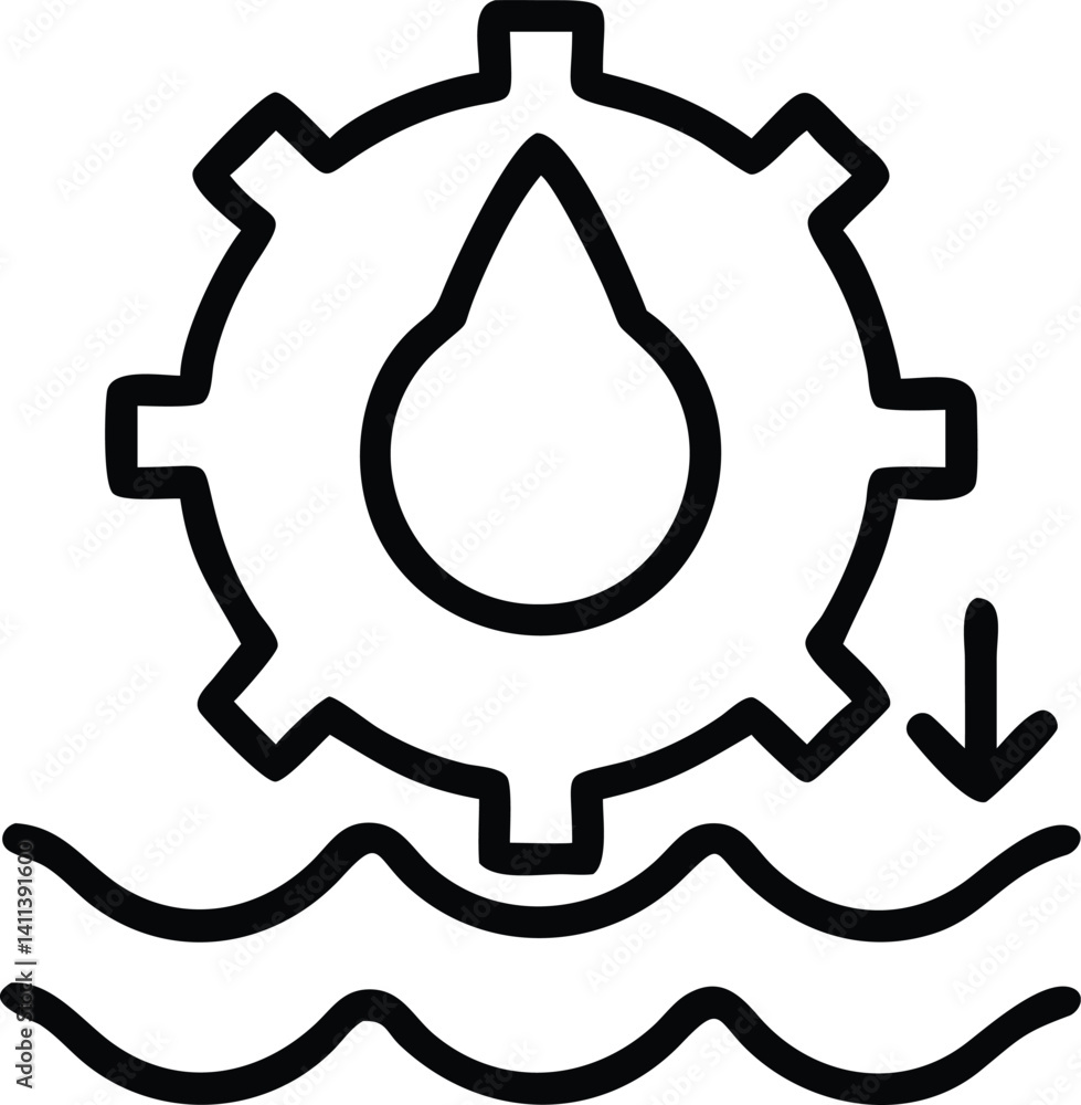 Gear Water Drop with Arrow Above Waves Isolated on Transparent Background Gear Water Drop with Arrow Above Waves Isolated on Transparent Background