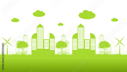 Sustainable energy green eco city in flat design vector illustration good for web banner, ads banner, campaign banner, wallpaper, backdrop and green campaign