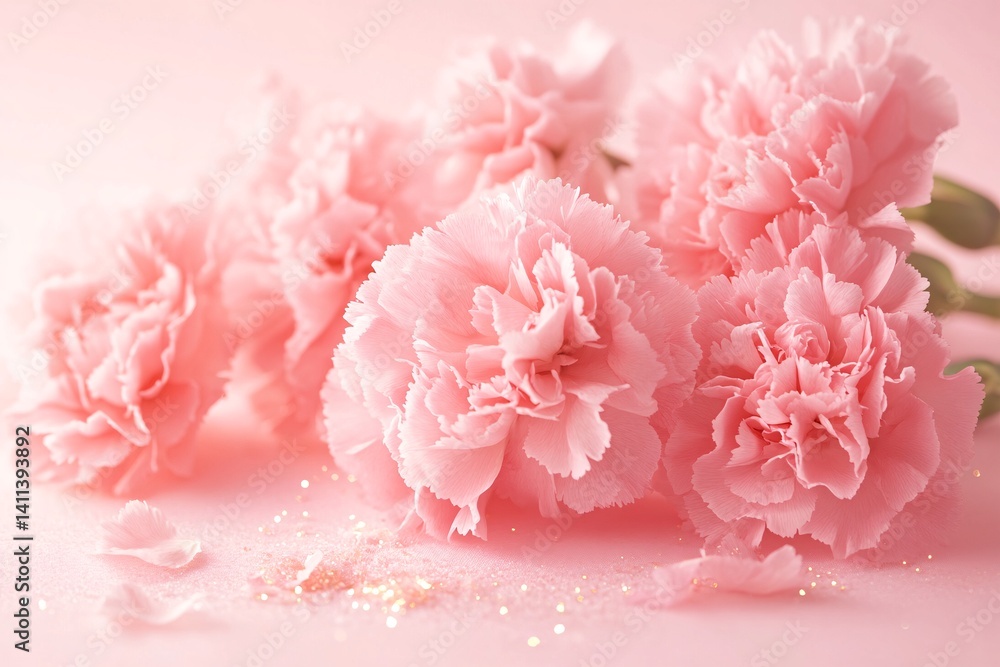 Delicate Pink Carnations on a Soft Pink Background Delicate Pink Carnations on a Soft Pink Background