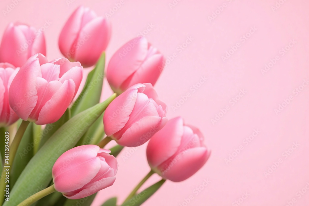 pink tulips in a vase on a pink background pink tulips in a vase on a pink background