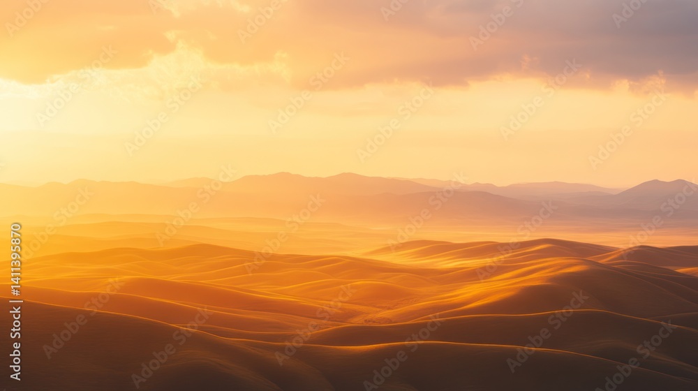 Obraz premium Golden Hour Hills: A Serene Sunset Landscape