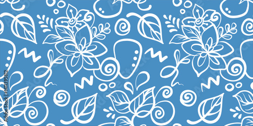 Hand drawn simple abstract flowers print. Trendy collage pattern. Fashionable template for fabric design.
