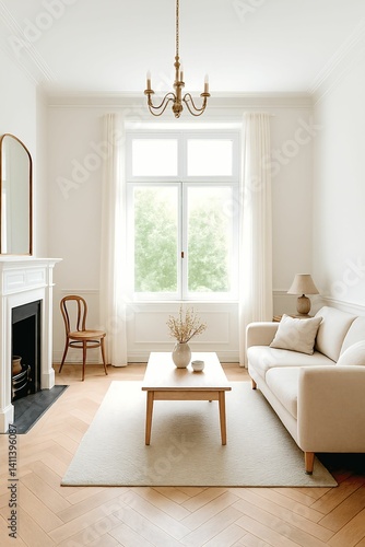 Minimalist European Style Living Room with White Background