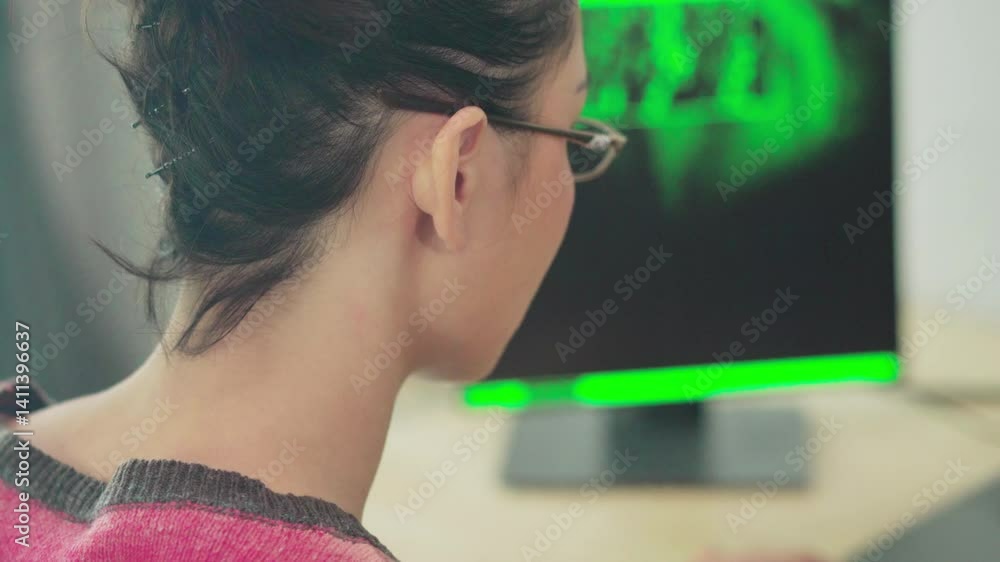 Female programer is using keyboard for coding computer program