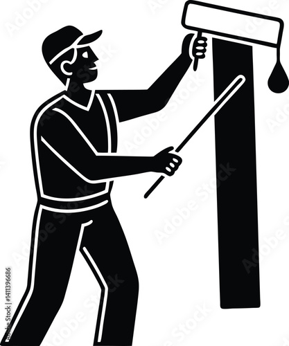 painter with paint roller and brush