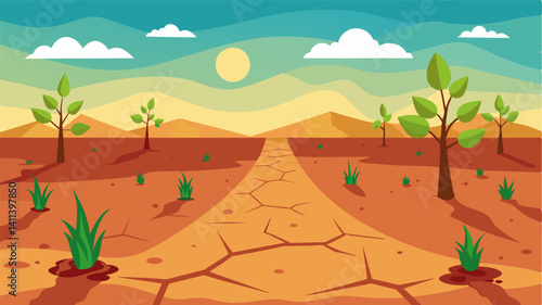 The ground was so dry and hard it was almost impossible to plant anything new the drought showing no signs of easing.. Vector illustration