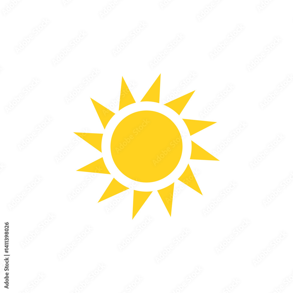 Bright sun vector icon illustration with yellow and orange rays symbolizing warmth, sunlight, and summer Bright sun vector icon illustration with yellow and orange rays symbolizing warmth, sunlight, and summer