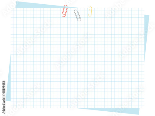 シンプルな青い線の方眼紙とクリップの背景イラスト