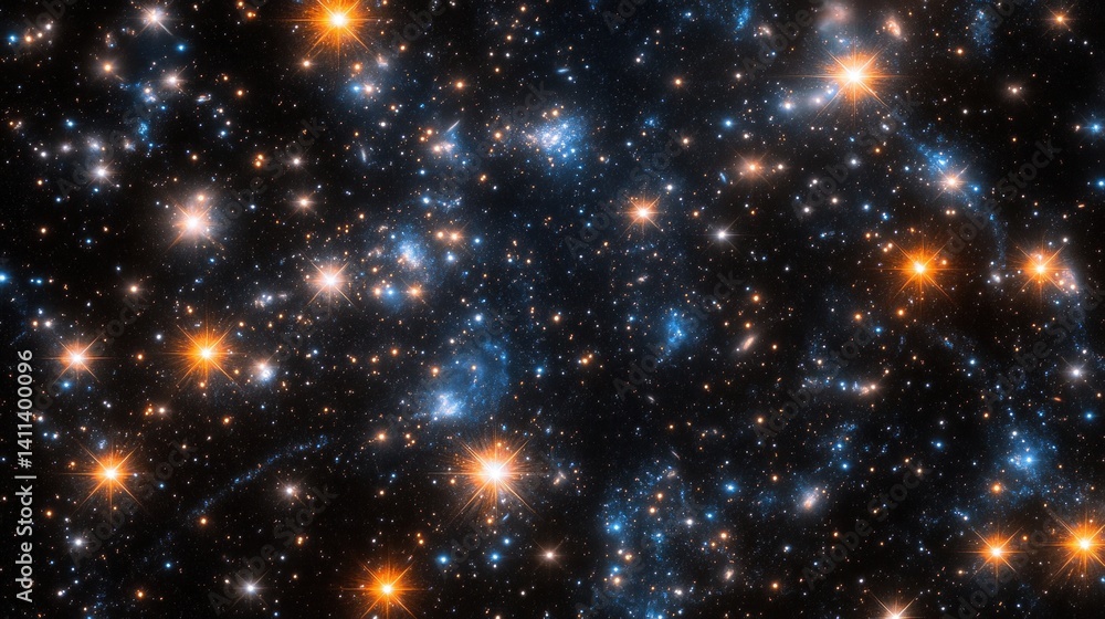 Obraz premium A mesmerizing view of a star-filled galaxy showcasing bright blue and orange stars in the vastness of space.