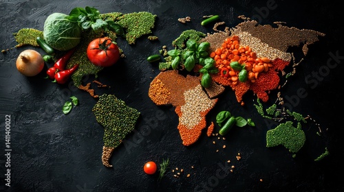 Fototapeta Naklejka Na Ścianę i Meble -  Global Food Map Displaying Various Ingredients