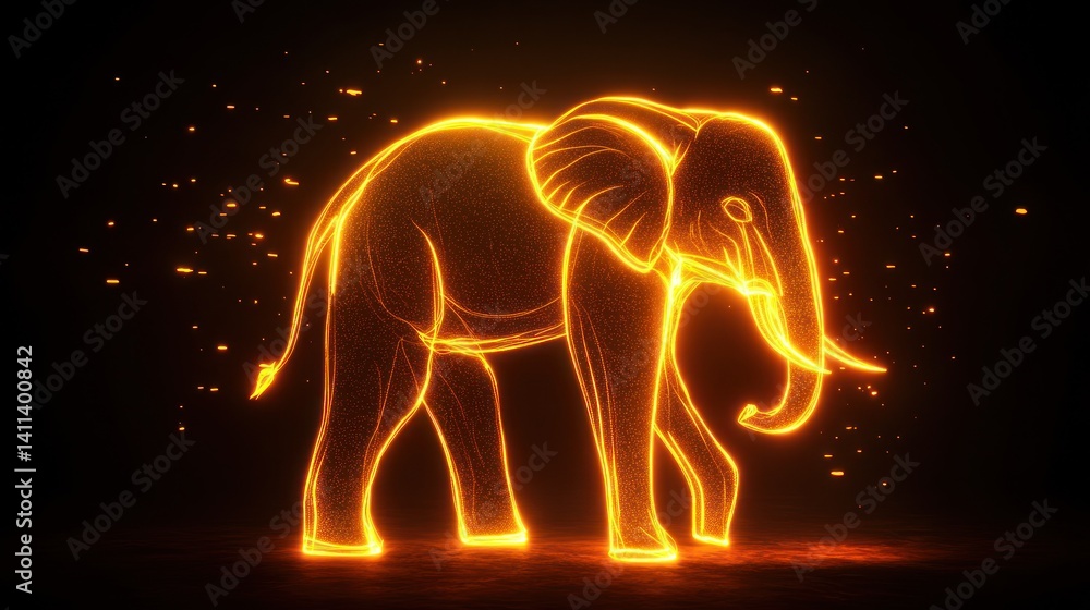 Fototapeta premium Illuminated Elephant Silhouette in Night