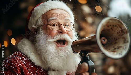 Santa Claus shouting into megaphone