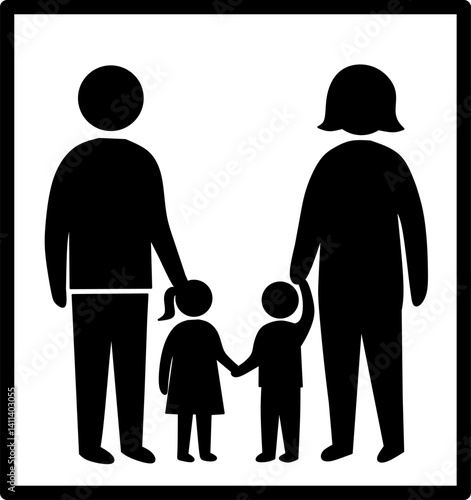 Happy Family Icon Parents and Children Holding Hands Illustration