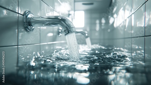 Close-up of clear PVC pipes with water flowing through, set against clean tiles in a modern bathroom—serene, efficient, and highly realistic 3D render.

