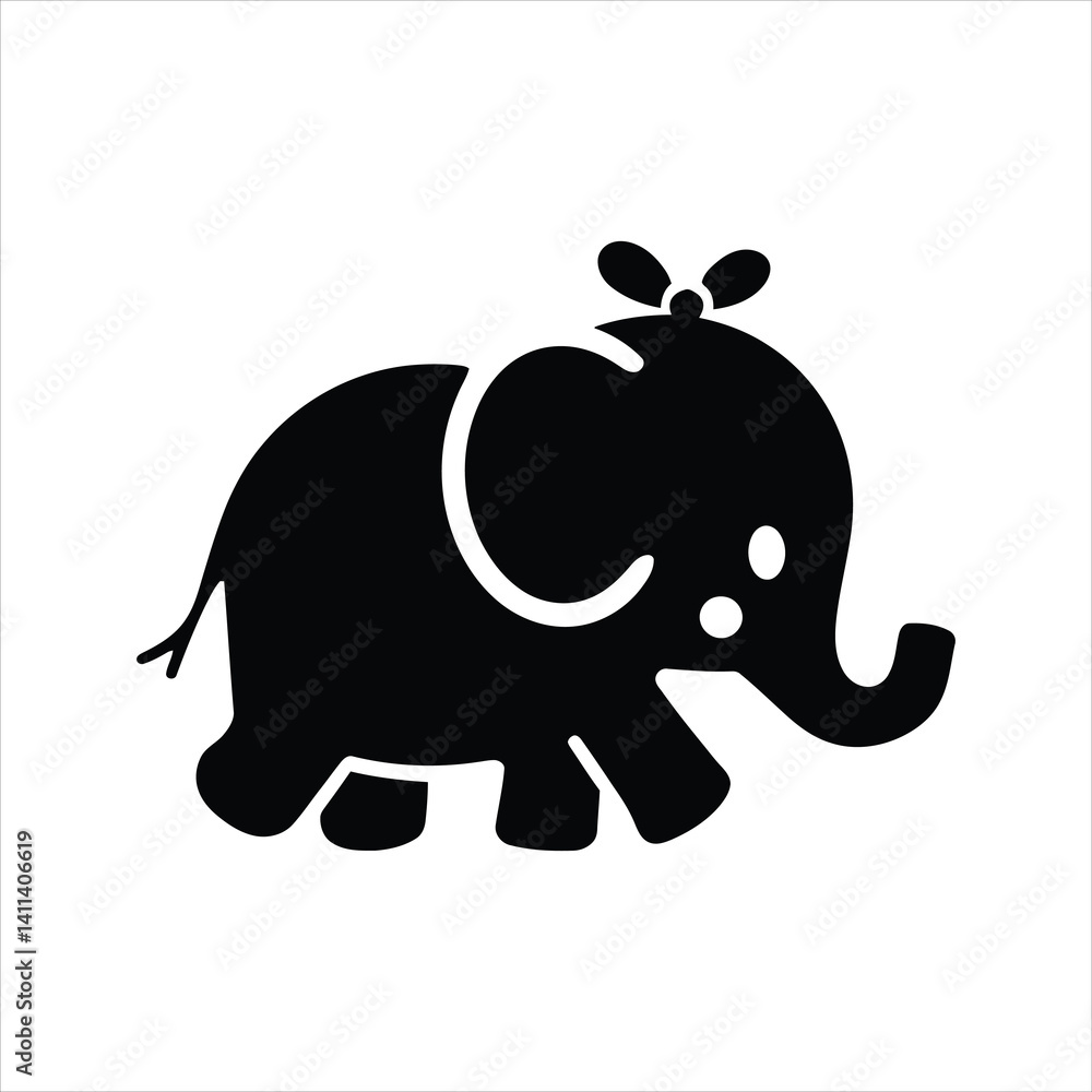 Cute Elephant Outline with Bow – Minimal Cartoon Silhouette Vector Cute Elephant Outline with Bow – Minimal Cartoon Silhouette Vector