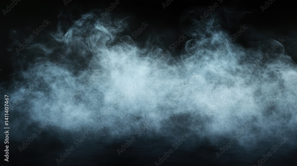 Fototapeta premium A mysterious dark background enveloped in swirling gray smoke, creating an ethereal atmosphere. The smoke gently billows, adding depth and intrigue to the scene.