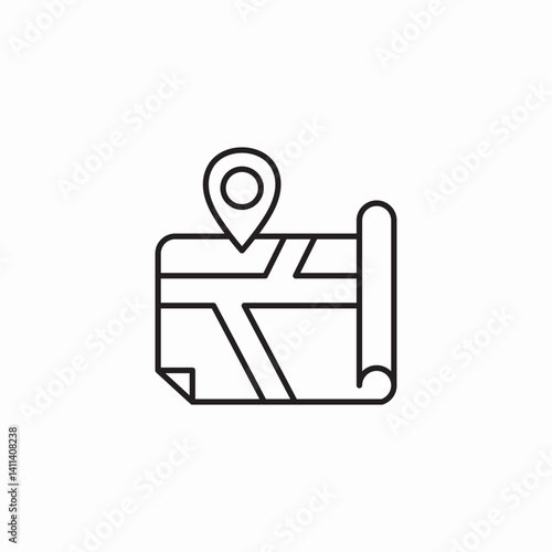 rolled map with pin icon sign vector
