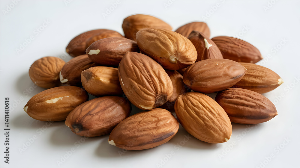 Fresh Raw Almonds with Brown Shells Piled on White Background for Healthy Snacking and Cooking Fresh Raw Almonds with Brown Shells Piled on White Background for Healthy Snacking and Cooking