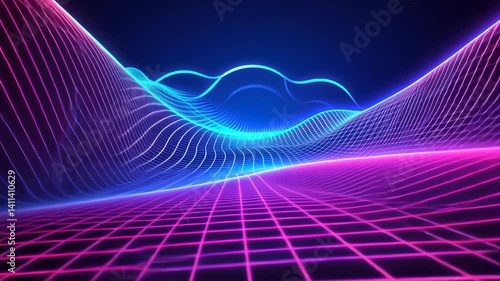Abstract Neon Landscape with Grid Lines - Futuristic Visual Background