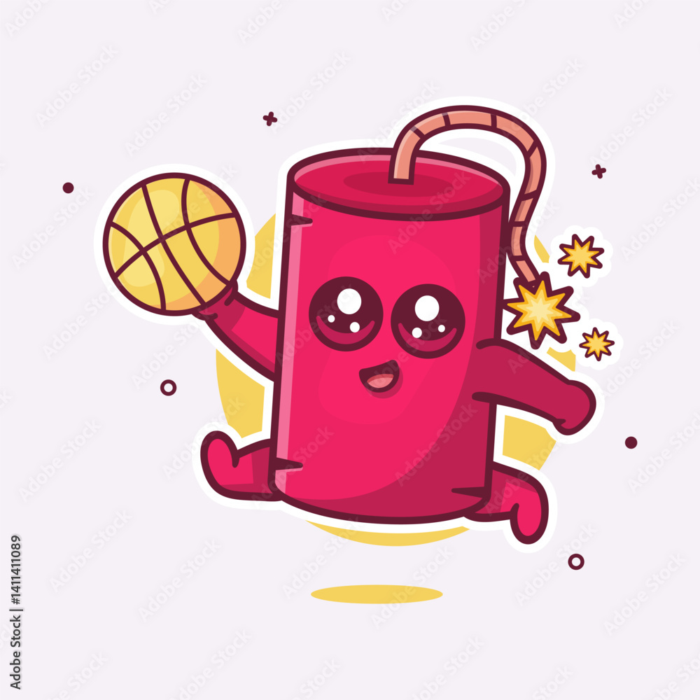 Obraz premium jumping dynamite bomb character mascot playing basketball isolated cartoon