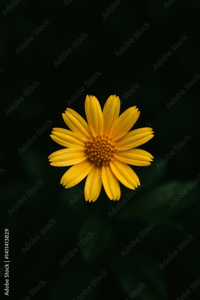 Obraz premium Bright Yellow Flower Against Dark Background