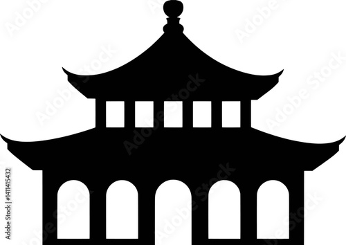 Chinese Pagoda Silhouette Illustration With Traditional Architecture Design And Simple Shapes