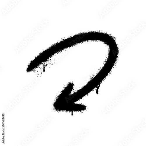 Illustration of a curved arrow drawn with graffiti art on a white background