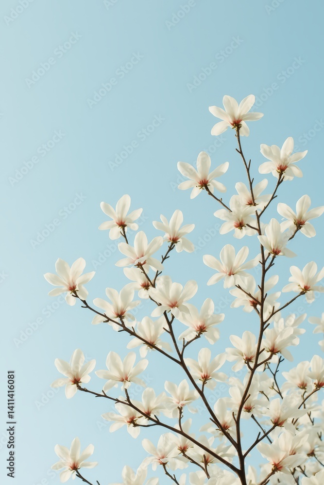 Delicate White Flowers Against Blue Sky Background Delicate White Flowers Against Blue Sky Background