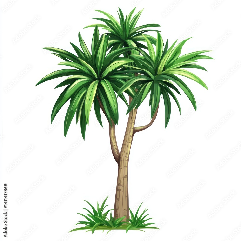 Obraz premium cute cartoon yucca tree isolated on white background 