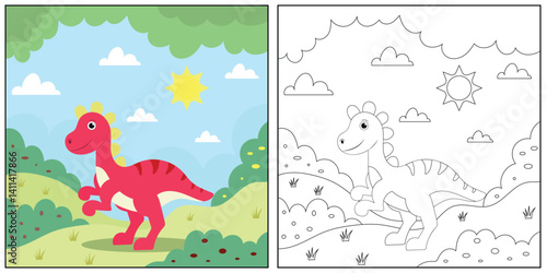 cute cartoon dinosaur , funny illustration, coloring book for kids and children.
