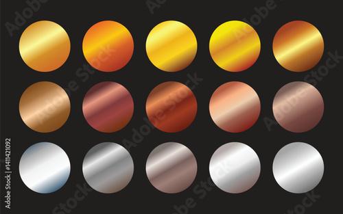 Gold silver and bronze metal vector gradient set
