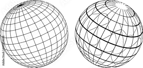 Two Black And White Globe Grids With Different Line Thicknesses On A White Background