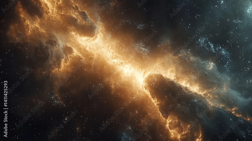Fototapeta premium Explore stunning abstract technology cosmos with glowing particles & data stream flow. Perfect for sci-fi, futuristic designs, and digital universe visuals. High-quality deep space backgrounds.
