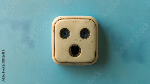 Weathered Vintage Outlet Resembling a Surprised Face